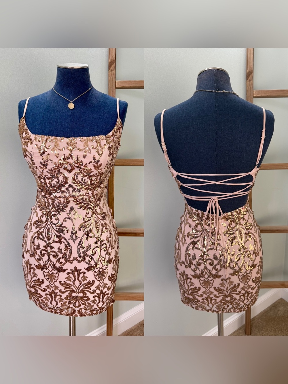Windsor Leila Gold Sequin Bodycon Mini Dress Size XS